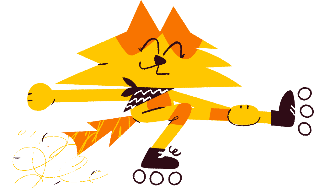 Suna, a RevenueCat Friends character, rollerblading