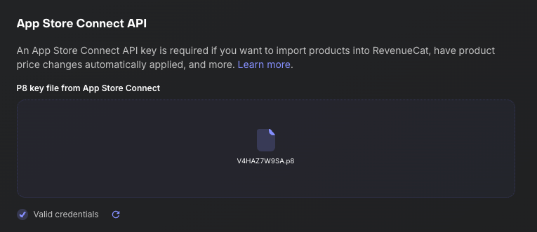 RevenueCat App Store Connect API configuration