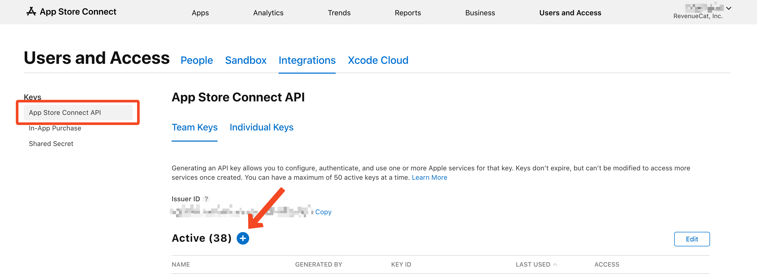 Generate App Store Connect API Key