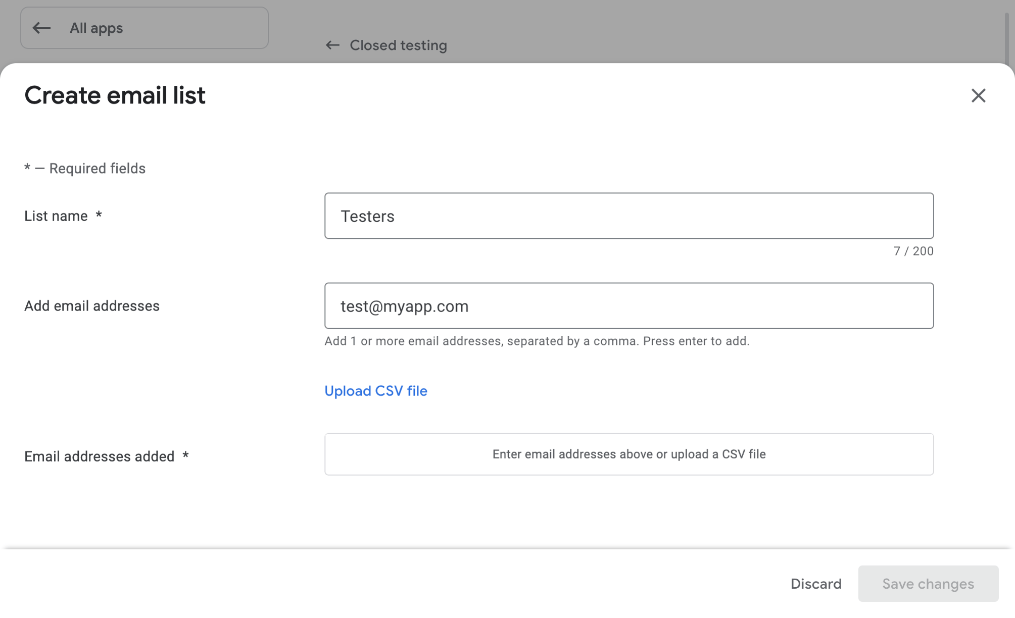 Adding the tester email and saving the list