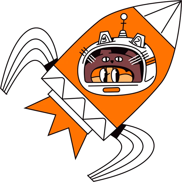 Shippy flying a little orange rocket